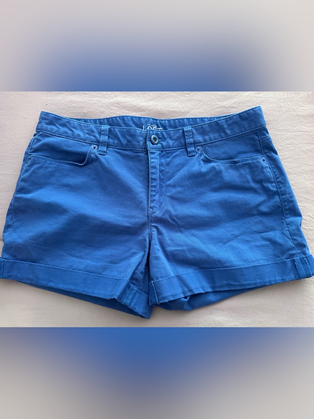 LOFT Cobalt Blue Women’s Chino Cuffed Hem Shorts Size 8 Cute Coastal Y2K July 4 - Picture 4 of 8